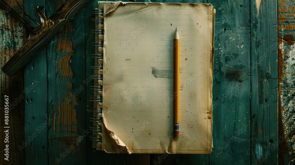 Aufkleber vintage background featuring notebook pencil and empty space for text