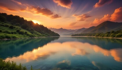 Fototapeta premium Sunset view over beautiful water, beautiful landscape