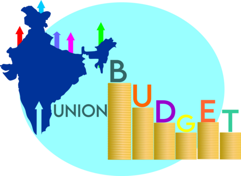 Indian Union Budget, India economy, finance icon, Indian rupee coin with Indian map vector illustration, typography	