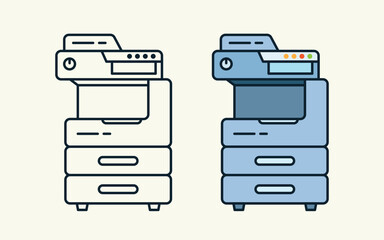 Big drawer system photocopy machine with scanner, minimalist flat illustration with outline