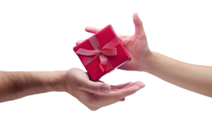 A Red Gift Box Being Presented as a Gift isolated on white transparent background