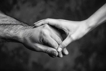 Black and White Close-Up of Two Hands Holding Each Other