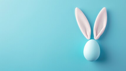 Minimalist Easter Bunny Ears Egg on Blue Background Card