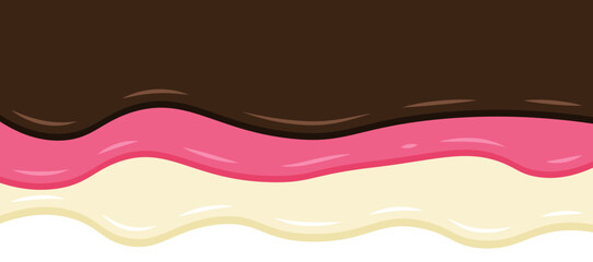Chocolate, strawberry, and milk drops border cartoon. Vector illustration.