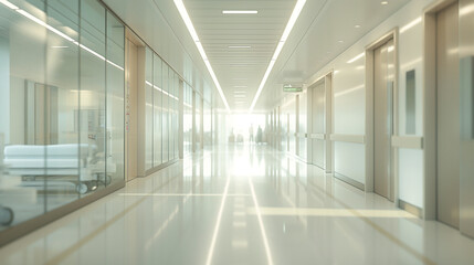 Fototapeta premium a hospital corridor bustling with activity, where the focus gently shifts to the background