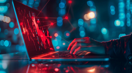 businessman use laptop with world economic graph