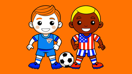  Cute illustration of american soccer players, vector artwork