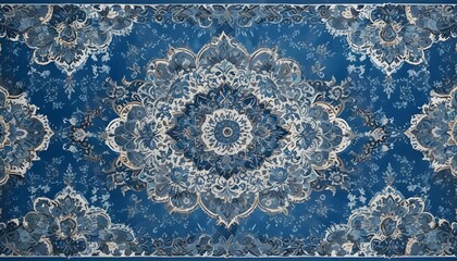 Abstract Turkish blue background adorned with rich, swirling arabesque designs
