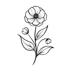 hand drawn flat design simple flower outline isolated on a white background,