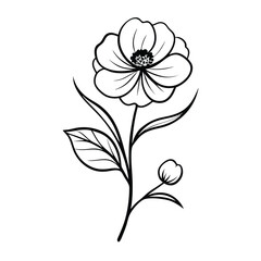 hand drawn flat design simple flower outline isolated on a white background,