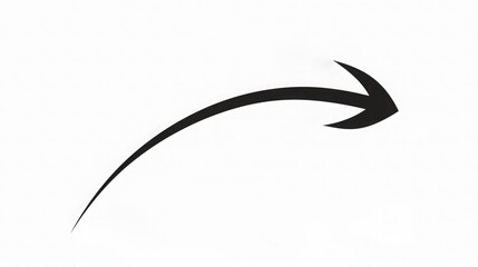 Smooth hand-drawn arrow with flowing lines and curved edges, black marker on white background, minimalist design. Handrawn arrow with black marker