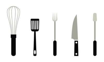 Fototapeta premium Cooking utensil icon vector silhouette set for kitchenware.