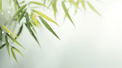 Fototapeta premium Close-up of green and light yellow bamboos in soft tones. Background with bamboos in soft, dreamy tones with copy space.