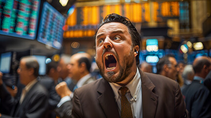 Fototapeta premium Stock Market Trader Reacts to News