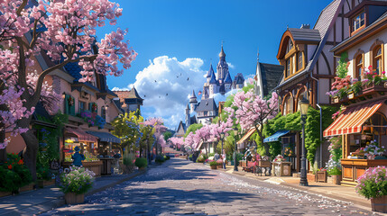 Obraz premium Charming European Village Springtime Landscape