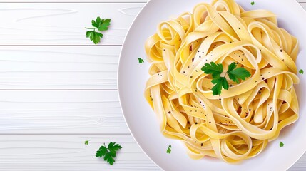 Alfredo pasta flat design top view Italian restaurant theme cartoon drawing colored pastel, very detailed, a high-resolution photo