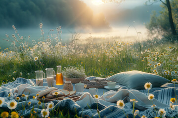 Picturesque picnic setup in a meadow