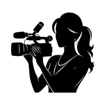 recommend clip art: A female journalist silhouettes vector, Silhouette of a female journalist with a microphone