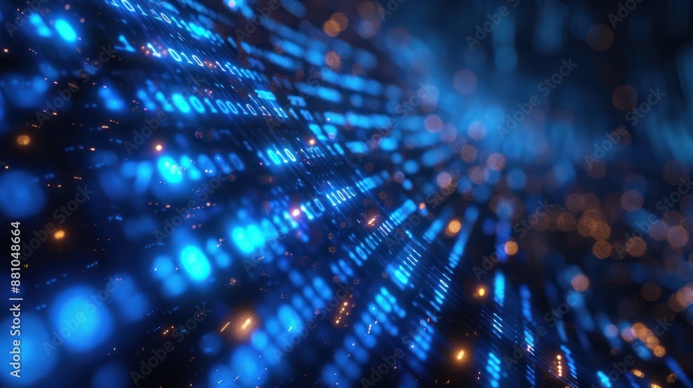 Poster abstract digital background with blue and orange light beams. futuristic data stream and technology 