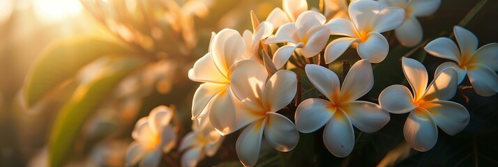 Fototapeta premium plumeria flowers background summer vibes banner