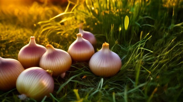  Freshly harvested garlic bulbs in a field