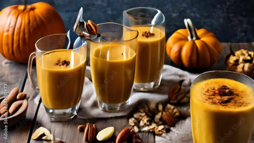 Wall mural  Autumninspired smoothies with a touch of pumpkin spice and nutty crunch