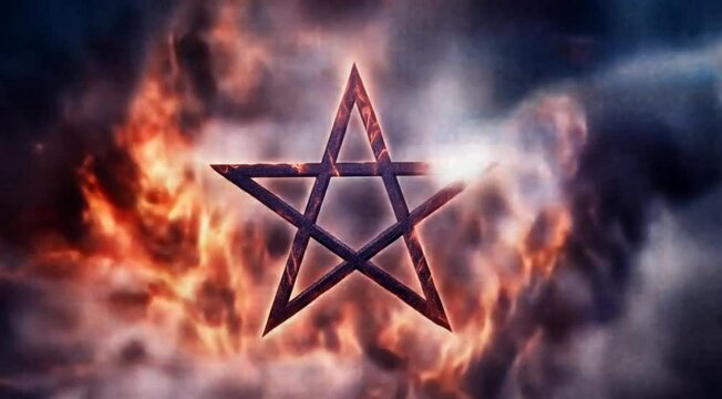 burning star pentacle in the sky. 
