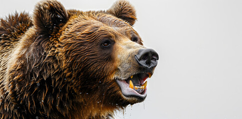Obraz premium Close up portrait of big brown angry bear head, isolated on a white background