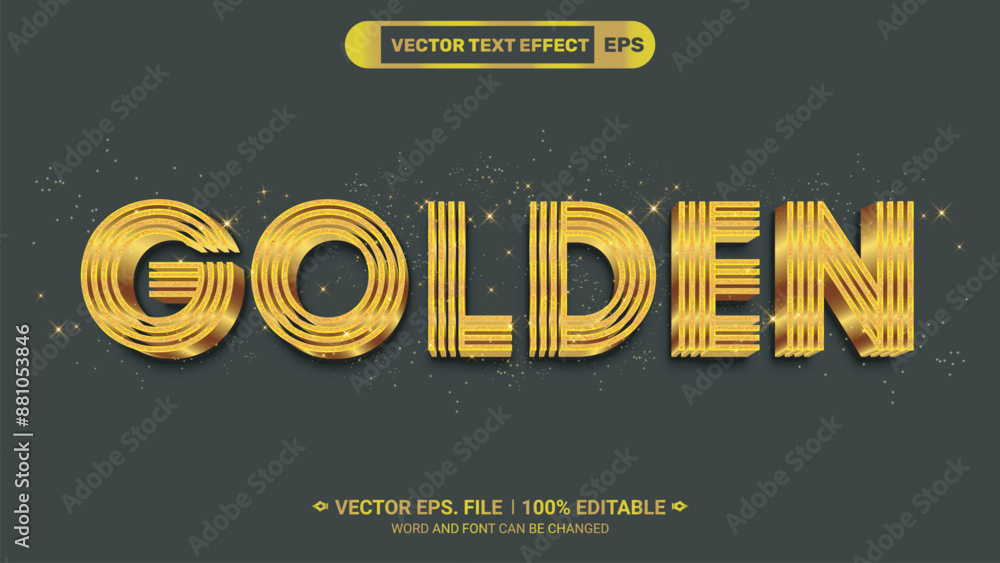 Poster golden shiny elegant metallic style 3d editable vector text effect