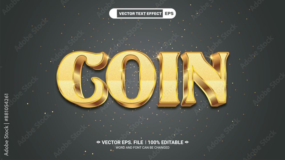 Poster coin shiny gold metallic style 3d editable vector text effect