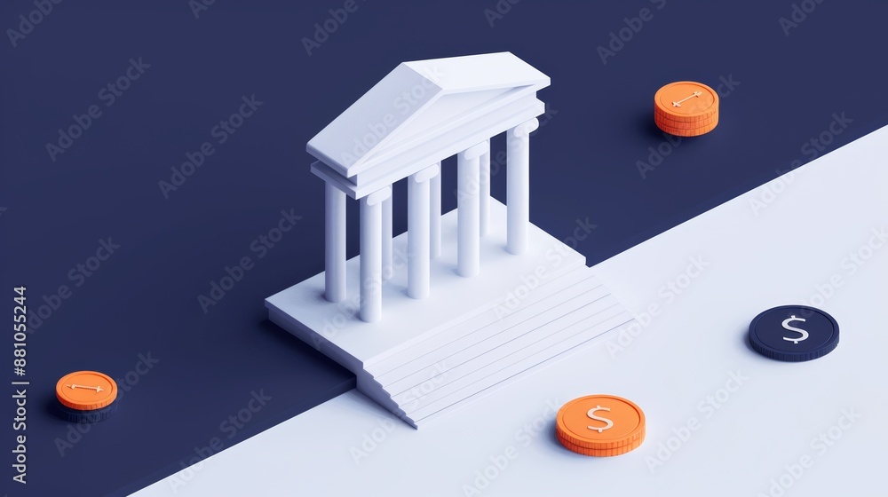 Poster digital banking interface flat design top view fintech theme 3d render triadic color scheme, very de