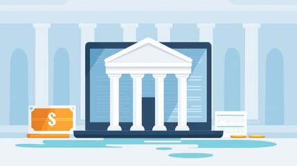 Obraz premium Digital banking operations flat design front view tech theme water color Complementary Color Scheme, very detailed, a high-resolution photo
