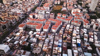 Fototapeta premium An aerial bird's eye view of Izmir at sunset