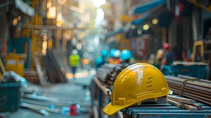 Fototapeta premium Busy Construction Site with Tools and Safety Equipment
