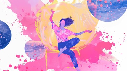 Obraz premium Freedom, inspiration and creative energy concept. Watercolor picture enthusiastic young woman creativity.