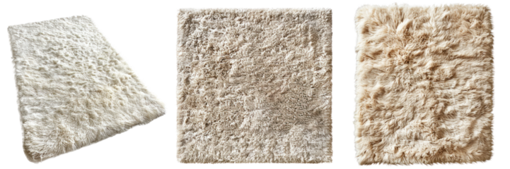 Set of three textured white and beige bath mats for home decor. Soft, plush, and stylish for bathrooms and living spaces.