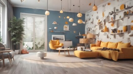 modern living room with loth of lamps