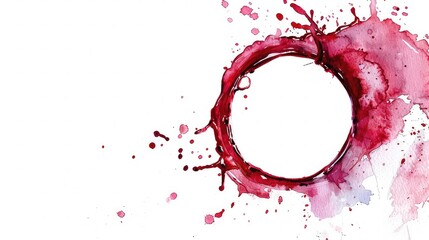Abstract red watercolor stain forming a dynamic circle white background. Generative AI