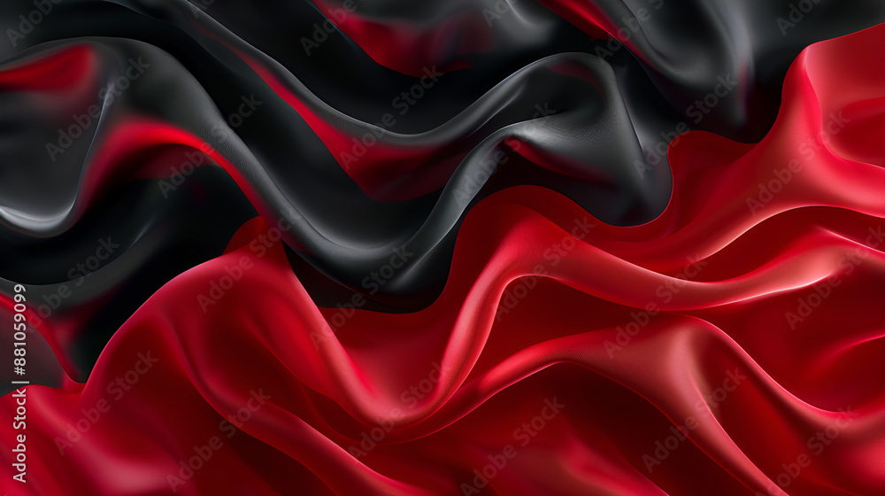 Poster Abstract Background with 3D Wave black and red Gradient Silk Fabric.
