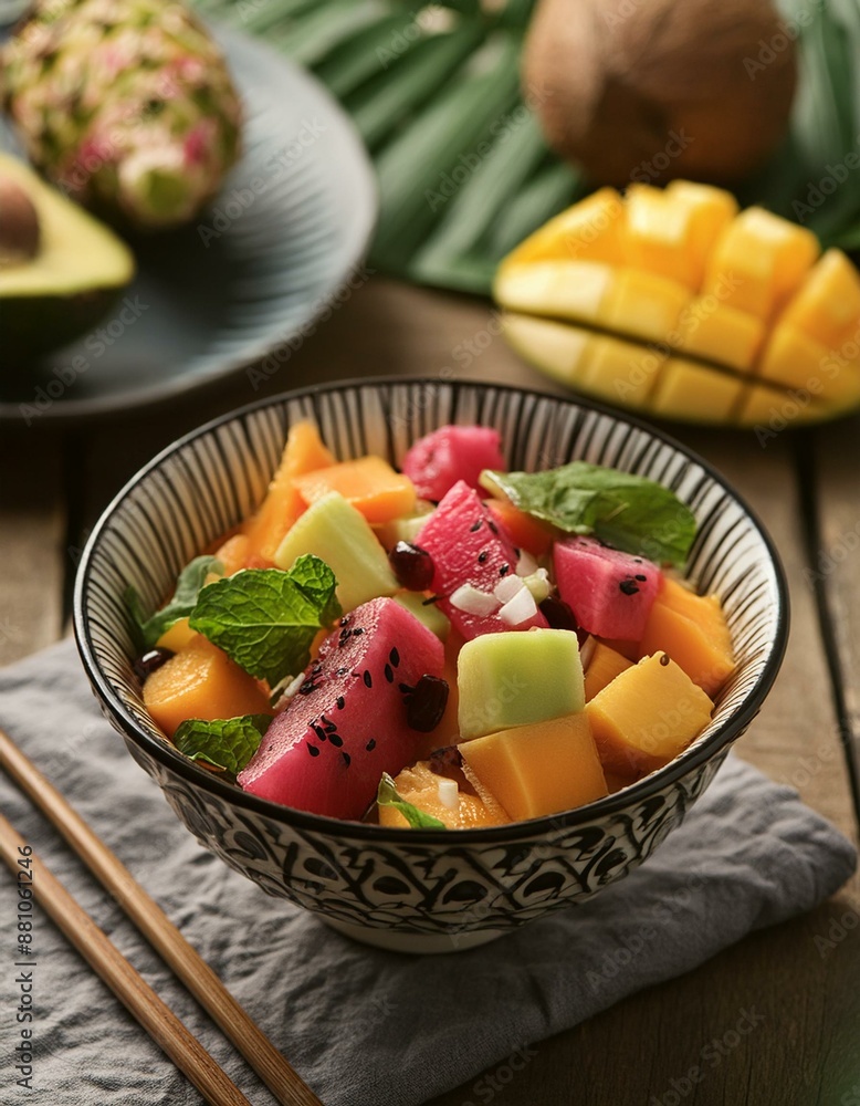 Wall mural delicious fresh tropical fruit salad, bali style.