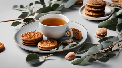  Cozy afternoon tea setting with warm biscuits and tea