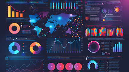 Obraz premium Big data analytics report. Infographic with graph and chart on abstract background. Distribution of data by business categories. 