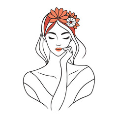 woman in a continuous line abstract style, isolated on a white background 