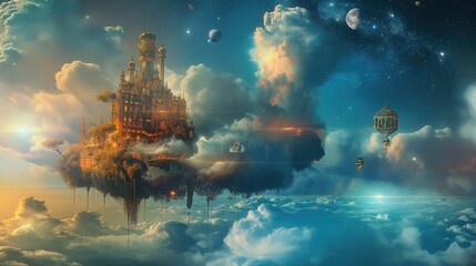 Fantasy city above clouds