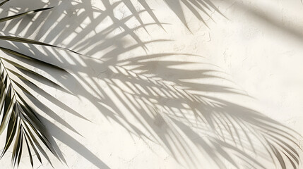 Obraz premium Shadow of palm leaves on white concrete light beige wall 