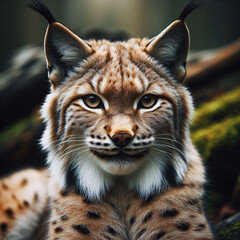 A detailed close-up of a Eurasian lynx with tufted ears, piercing eyes, and a spotted coat