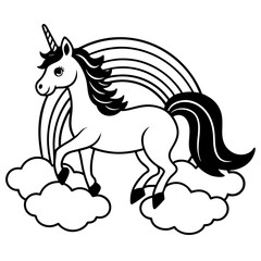 draw a simple rainbow unicorn on clouds vector