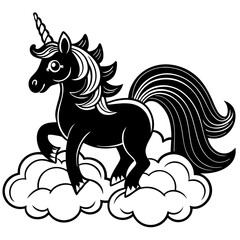 draw a simple rainbow unicorn on clouds vector