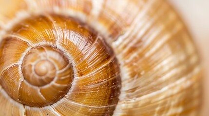 Macro shot of a snail shell, focusing on the detailed spirals and unique textures, ultra-realistic and cinematic, capturing nature's artistry