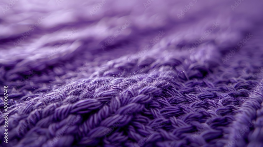 Poster close up shot of knitted violet surface on trend color of 2022 with empty space for text